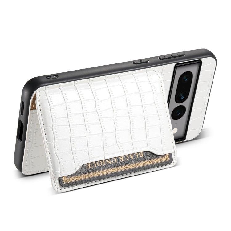 For Google Pixel 7 Pro 5G Crocodile Texture Card Bag Design Full Coverage Phone Case(White) - Google Cases by PMC TechLife | Online Shopping South Africa | PMC TechLife | Buy Now Pay Later Mobicred