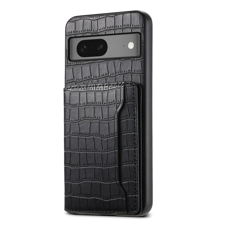 For Google Pixel 7 5G Crocodile Texture Card Bag Design Full Coverage Phone Case(Black) - Google Cases by PMC TechLife | Online Shopping South Africa | PMC TechLife | Buy Now Pay Later Mobicred