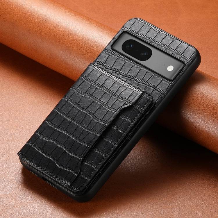 For Google Pixel 7 5G Crocodile Texture Card Bag Design Full Coverage Phone Case(Black) - Google Cases by PMC TechLife | Online Shopping South Africa | PMC TechLife | Buy Now Pay Later Mobicred