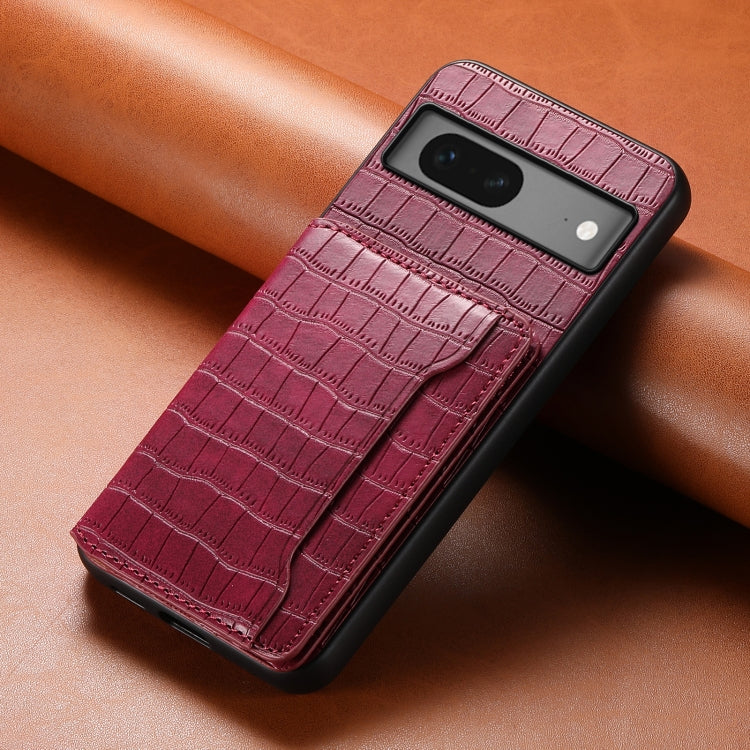 For Google Pixel 7 5G Crocodile Texture Card Bag Design Full Coverage Phone Case(Red) - Google Cases by PMC TechLife | Online Shopping South Africa | PMC TechLife | Buy Now Pay Later Mobicred