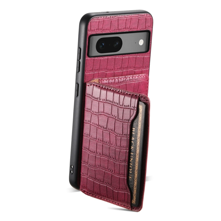 For Google Pixel 7 5G Crocodile Texture Card Bag Design Full Coverage Phone Case(Red) - Google Cases by PMC TechLife | Online Shopping South Africa | PMC TechLife | Buy Now Pay Later Mobicred