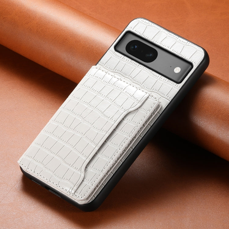 For Google Pixel 7 5G Crocodile Texture Card Bag Design Full Coverage Phone Case(White) - Google Cases by PMC TechLife | Online Shopping South Africa | PMC TechLife | Buy Now Pay Later Mobicred