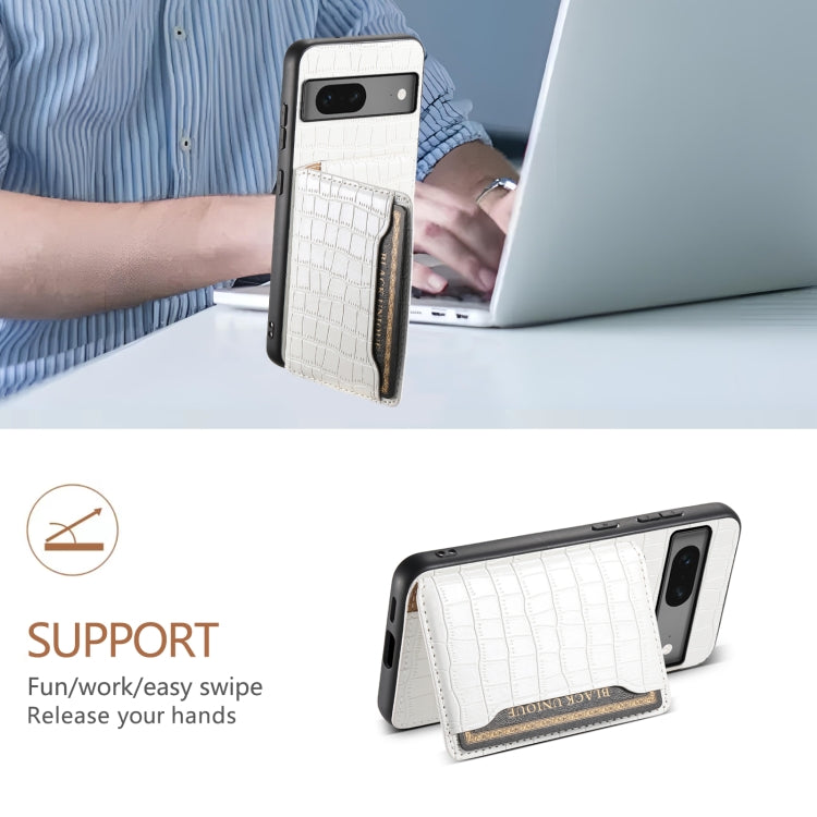 For Google Pixel 7 5G Crocodile Texture Card Bag Design Full Coverage Phone Case(White) - Google Cases by PMC TechLife | Online Shopping South Africa | PMC TechLife | Buy Now Pay Later Mobicred
