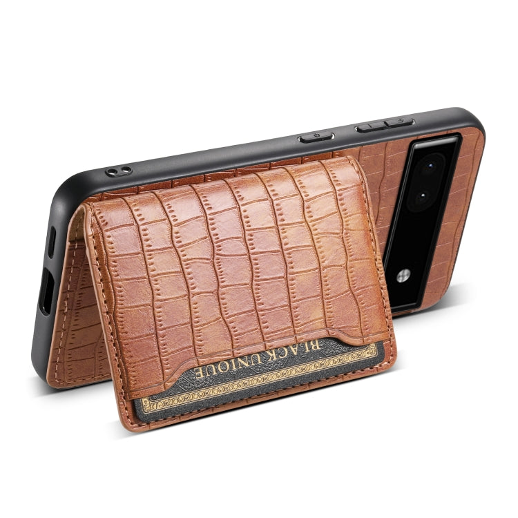For Google Pixel 6a Crocodile Texture Card Bag Design Full Coverage Phone Case(Brown) - Google Cases by PMC TechLife | Online Shopping South Africa | PMC TechLife | Buy Now Pay Later Mobicred