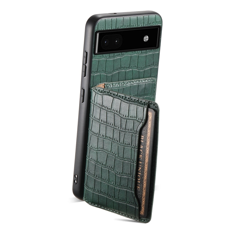 For Google Pixel 6a Crocodile Texture Card Bag Design Full Coverage Phone Case(Green) - Google Cases by PMC TechLife | Online Shopping South Africa | PMC TechLife | Buy Now Pay Later Mobicred