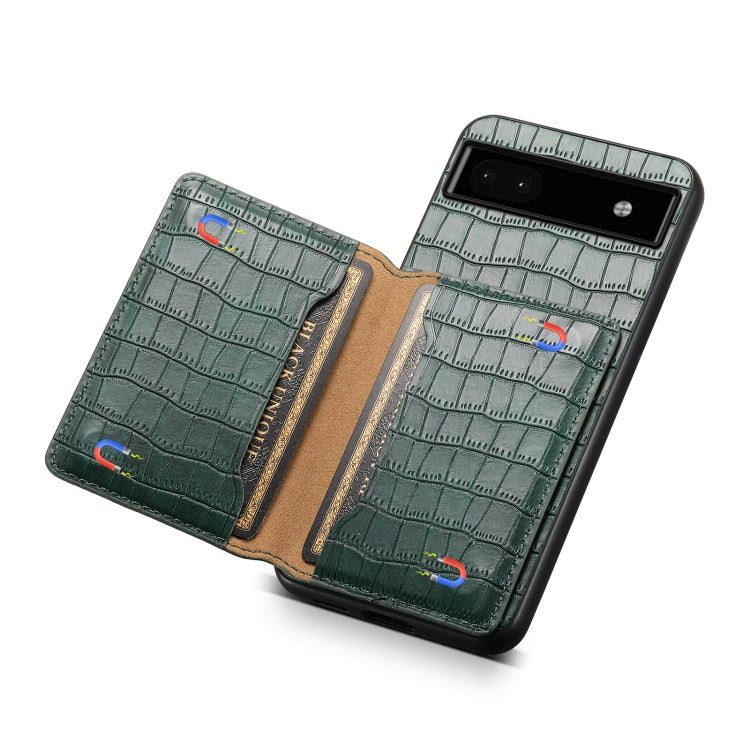 For Google Pixel 6a Crocodile Texture Card Bag Design Full Coverage Phone Case(Green) - Google Cases by PMC TechLife | Online Shopping South Africa | PMC TechLife | Buy Now Pay Later Mobicred