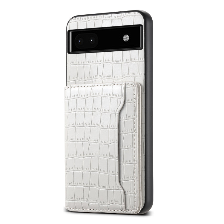 For Google Pixel 6a Crocodile Texture Card Bag Design Full Coverage Phone Case(White) - Google Cases by PMC TechLife | Online Shopping South Africa | PMC TechLife | Buy Now Pay Later Mobicred