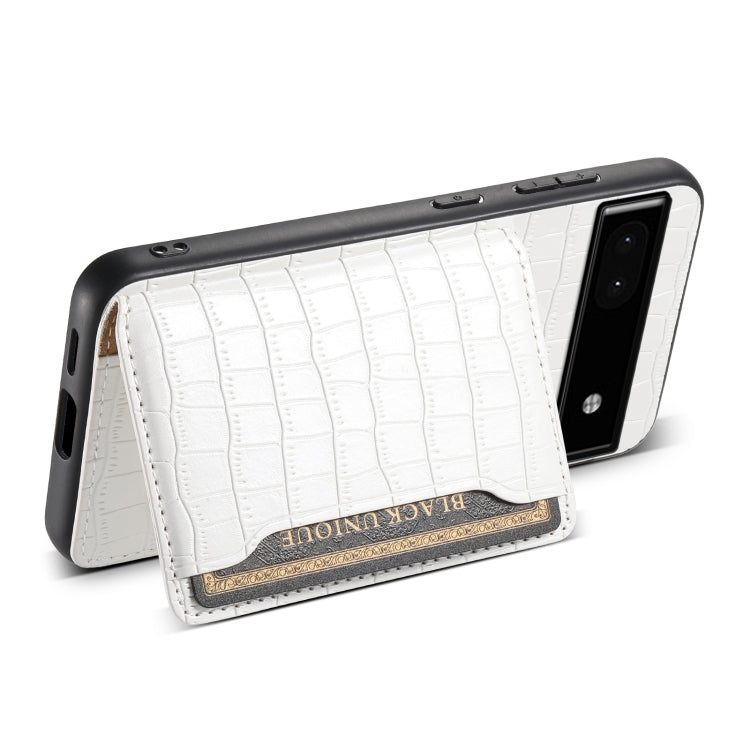 For Google Pixel 6a Crocodile Texture Card Bag Design Full Coverage Phone Case(White) - Google Cases by PMC TechLife | Online Shopping South Africa | PMC TechLife | Buy Now Pay Later Mobicred