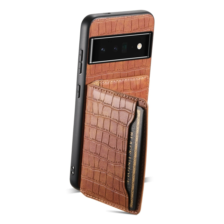 For Google Pixel 6 Pro Crocodile Texture Card Bag Design Full Coverage Phone Case(Brown) - free shipping - PMC TechLife - Order now!