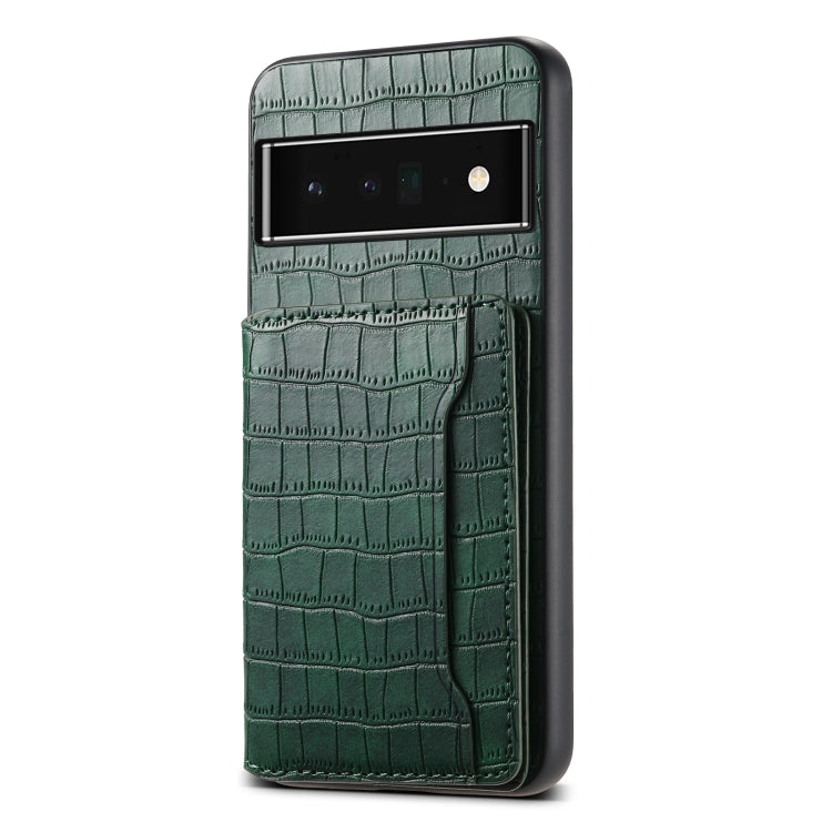 For Google Pixel 6 Pro Crocodile Texture Card Bag Design Full Coverage Phone Case(Green) - Google Cases by PMC TechLife | Online Shopping South Africa | PMC TechLife | Buy Now Pay Later Mobicred