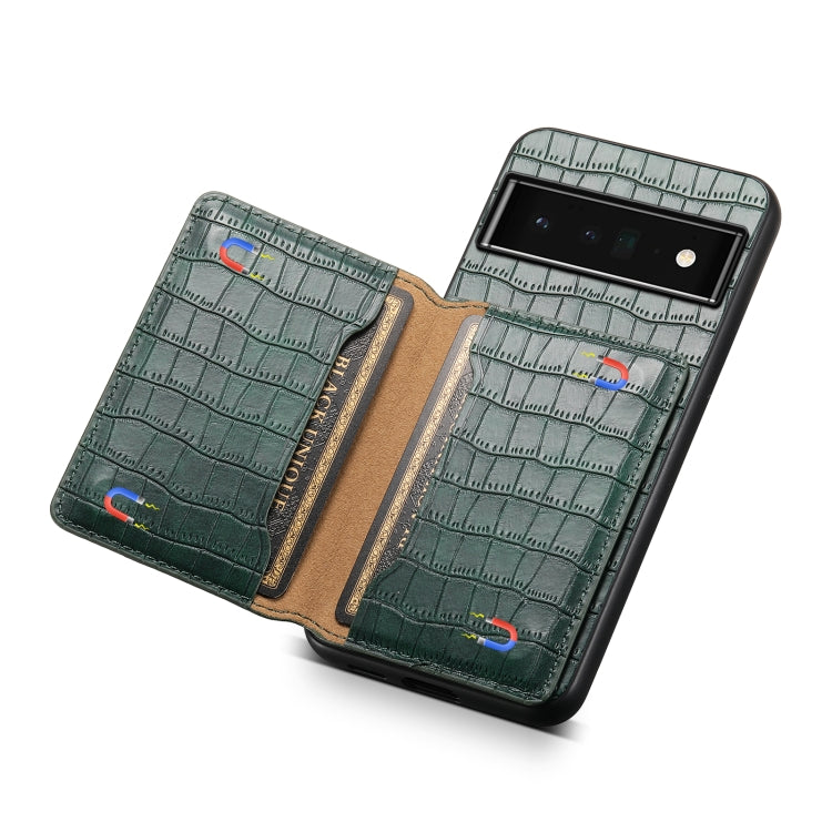 For Google Pixel 6 Pro Crocodile Texture Card Bag Design Full Coverage Phone Case(Green) - Google Cases by PMC TechLife | Online Shopping South Africa | PMC TechLife | Buy Now Pay Later Mobicred