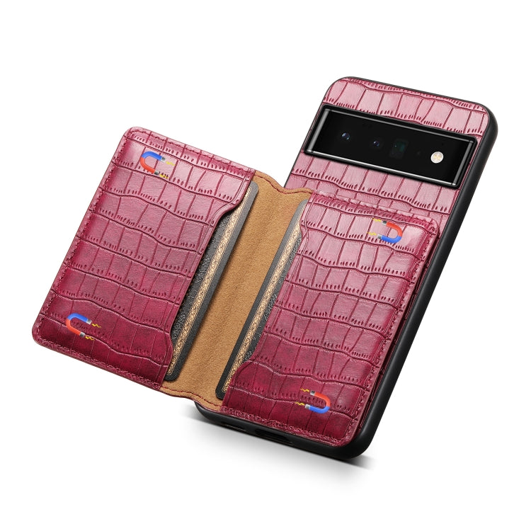 For Google Pixel 6 Pro Crocodile Texture Card Bag Design Full Coverage Phone Case(Red) - Google Cases by PMC TechLife | Online Shopping South Africa | PMC TechLife | Buy Now Pay Later Mobicred