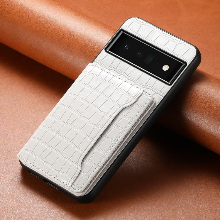 For Google Pixel 6 Pro Crocodile Texture Card Bag Design Full Coverage Phone Case(White) - Google Cases by PMC TechLife | Online Shopping South Africa | PMC TechLife | Buy Now Pay Later Mobicred