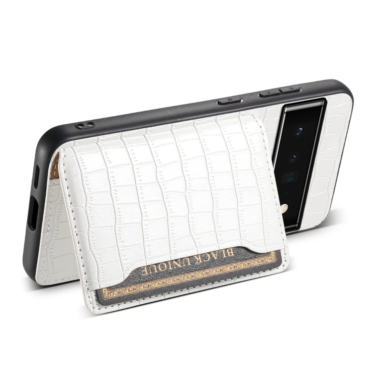 For Google Pixel 6 Pro Crocodile Texture Card Bag Design Full Coverage Phone Case(White) - Google Cases by PMC TechLife | Online Shopping South Africa | PMC TechLife | Buy Now Pay Later Mobicred