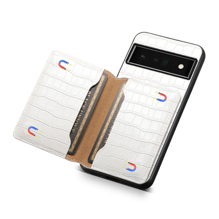 For Google Pixel 6 Pro Crocodile Texture Card Bag Design Full Coverage Phone Case(White) - Google Cases by PMC TechLife | Online Shopping South Africa | PMC TechLife | Buy Now Pay Later Mobicred