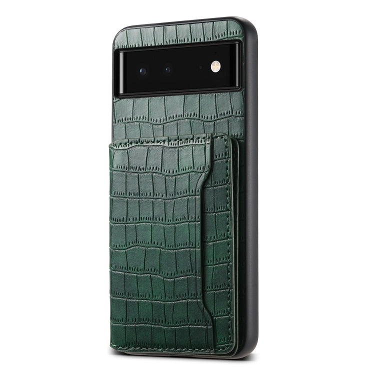 For Google Pixel 6 Crocodile Texture Card Bag Design Full Coverage Phone Case(Green) - Google Cases by PMC TechLife | Online Shopping South Africa | PMC TechLife | Buy Now Pay Later Mobicred