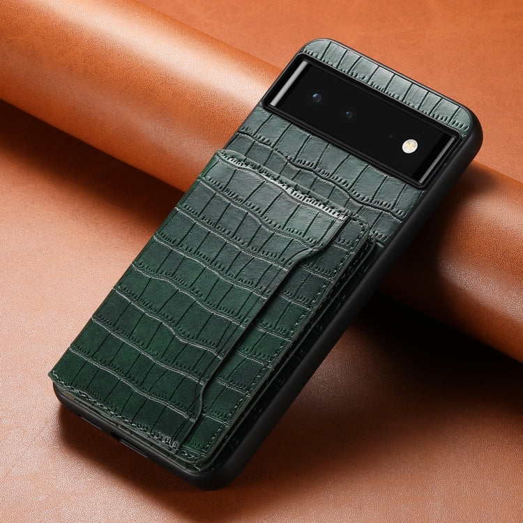For Google Pixel 6 Crocodile Texture Card Bag Design Full Coverage Phone Case(Green) - Google Cases by PMC TechLife | Online Shopping South Africa | PMC TechLife | Buy Now Pay Later Mobicred