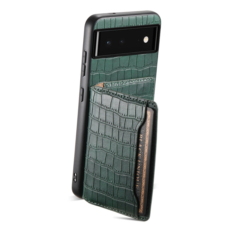 For Google Pixel 6 Crocodile Texture Card Bag Design Full Coverage Phone Case(Green) - Google Cases by PMC TechLife | Online Shopping South Africa | PMC TechLife | Buy Now Pay Later Mobicred