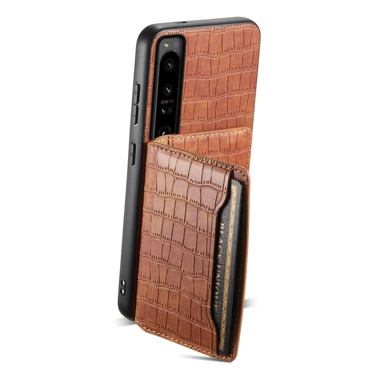 For Sony Xperia 1 IV Crocodile Texture Card Bag Design Full Coverage Phone Case(Brown) - Sony Cases by PMC TechLife | Online Shopping South Africa | PMC TechLife | Buy Now Pay Later Mobicred