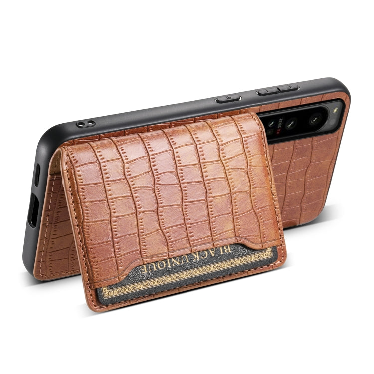 For Sony Xperia 1 IV Crocodile Texture Card Bag Design Full Coverage Phone Case(Brown) - Sony Cases by PMC TechLife | Online Shopping South Africa | PMC TechLife | Buy Now Pay Later Mobicred