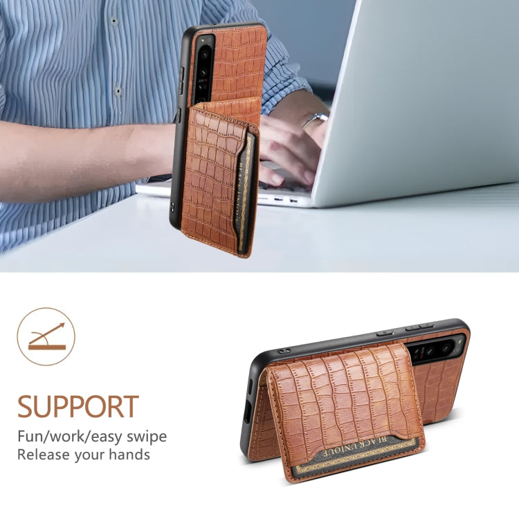 For Sony Xperia 1 IV Crocodile Texture Card Bag Design Full Coverage Phone Case(Brown) - Sony Cases by PMC TechLife | Online Shopping South Africa | PMC TechLife | Buy Now Pay Later Mobicred