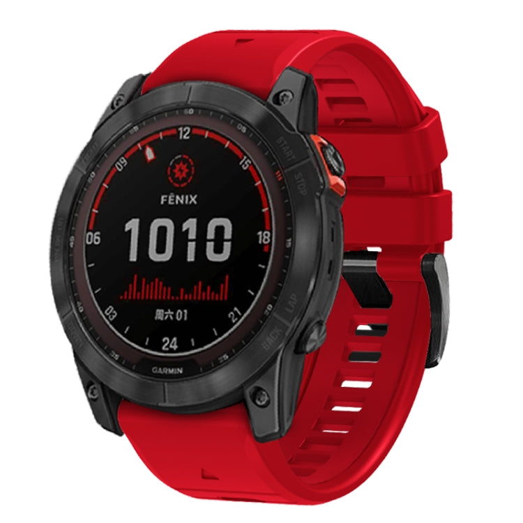 For Garmin Fenix 7 Pro 22mm Solid Color Steel Buckle Silicone Quick Release Watch Band(Red) - Watch Bands by PMC TechLife | Online Shopping South Africa | PMC TechLife