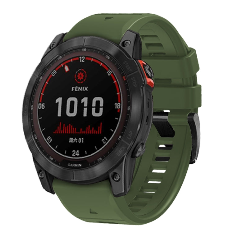 For Garmin Fenix 7X 26mm Solid Color Steel Buckle Silicone Quick Release Watch Band(Army Green) - Watch Bands by PMC TechLife | Online Shopping South Africa | PMC TechLife