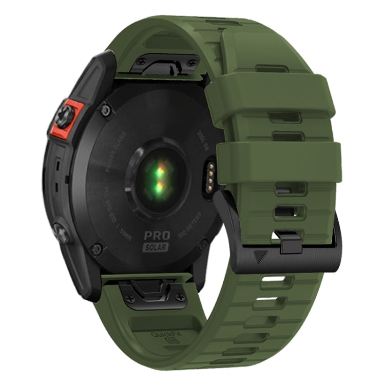 For Garmin Fenix 7X 26mm Solid Color Steel Buckle Silicone Quick Release Watch Band(Army Green) - Watch Bands by PMC TechLife | Online Shopping South Africa | PMC TechLife