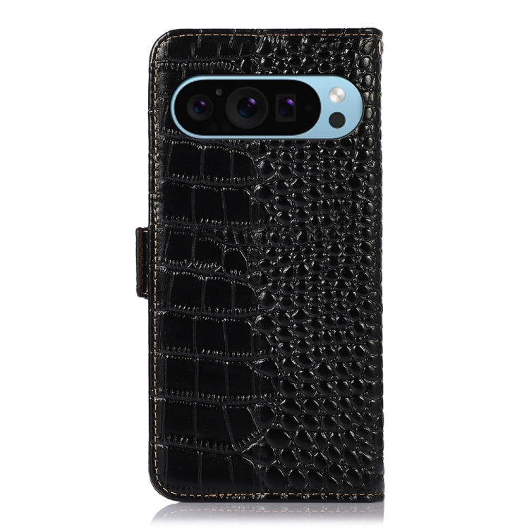 For Google Pixel 9 Crocodile Top Layer Cowhide Leather Phone Case(Black) - Google Cases by PMC TechLife | Online Shopping South Africa | PMC TechLife | Buy Now Pay Later Mobicred