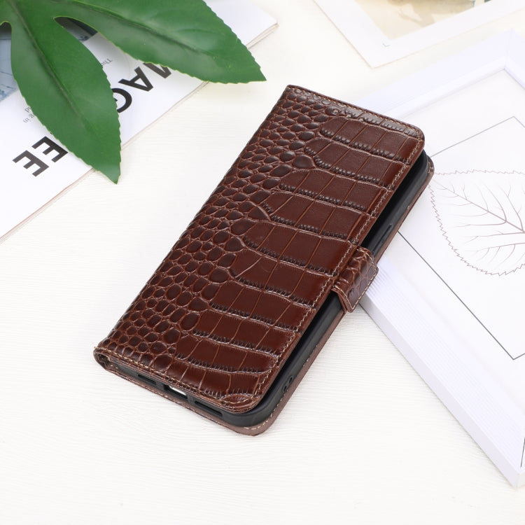 For Google Pixel 9 Crocodile Top Layer Cowhide Leather Phone Case(Brown) - Google Cases by PMC TechLife | Online Shopping South Africa | PMC TechLife | Buy Now Pay Later Mobicred