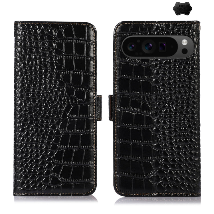 For Google Pixel 9 Pro Crocodile Top Layer Cowhide Leather Phone Case(Black) - Google Cases by PMC TechLife | Online Shopping South Africa | PMC TechLife | Buy Now Pay Later Mobicred