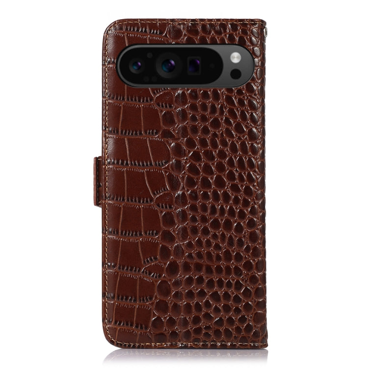 For Google Pixel 10 Pro / 9 Pro Crocodile Top Layer Cowhide Leather Phone Case(Brown) - Google Cases by PMC TechLife | Online Shopping South Africa | PMC TechLife | Buy Now Pay Later Mobicred