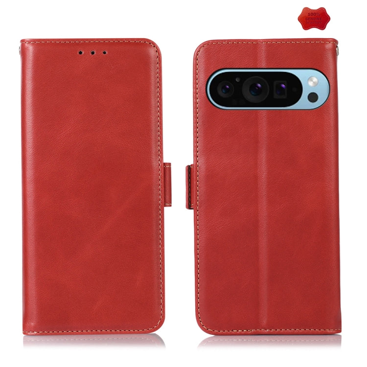 For Google Pixel 9 Crazy Horse Top Layer Cowhide Leather Phone Case(Red) - Google Cases by PMC TechLife | Online Shopping South Africa | PMC TechLife | Buy Now Pay Later Mobicred