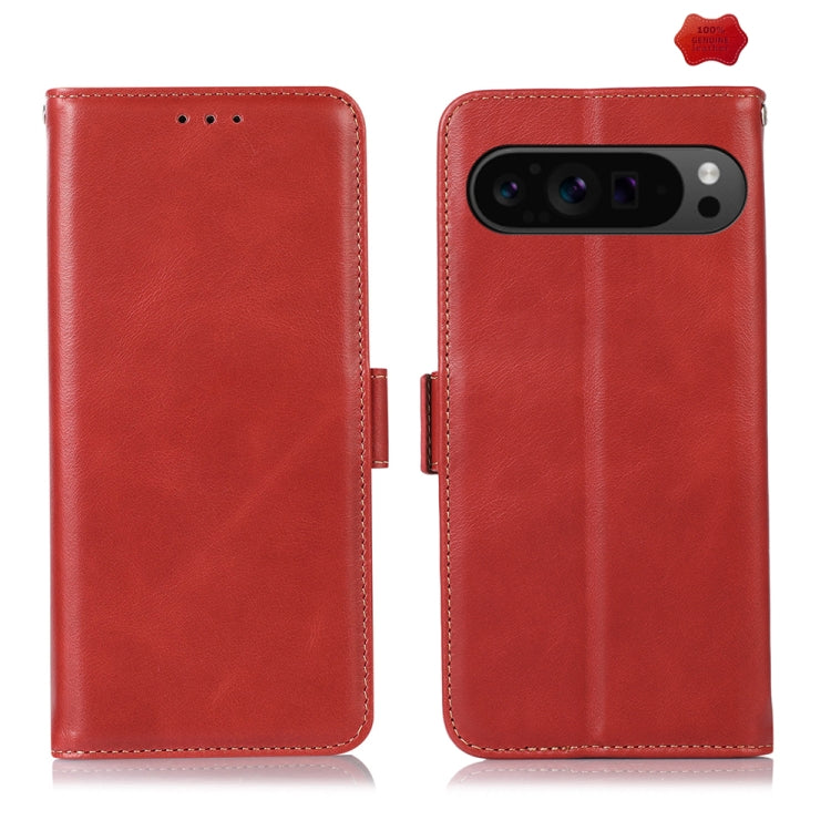 For Google Pixel 9 Pro Crazy Horse Top Layer Cowhide Leather Phone Case(Red) - Google Cases by PMC TechLife | Online Shopping South Africa | PMC TechLife | Buy Now Pay Later Mobicred