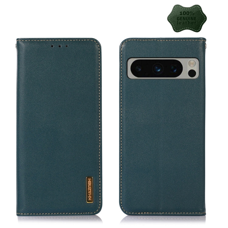 For Google Pixel 9 Pro KHAZNEH Nappa Top Layer Cowhide Leather Phone Case(Green) - Google Cases by PMC TechLife | Online Shopping South Africa | PMC TechLife | Buy Now Pay Later Mobicred