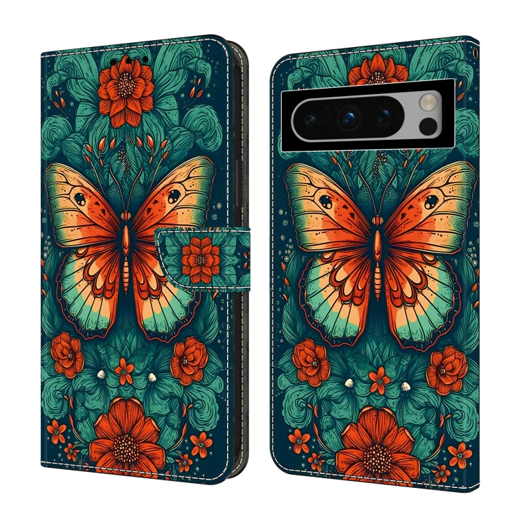 For Google Pixel 9 Pro Crystal Painted Leather Phone case(Flower Butterfly) - Google Cases by PMC TechLife | Online Shopping South Africa | PMC TechLife | Buy Now Pay Later Mobicred