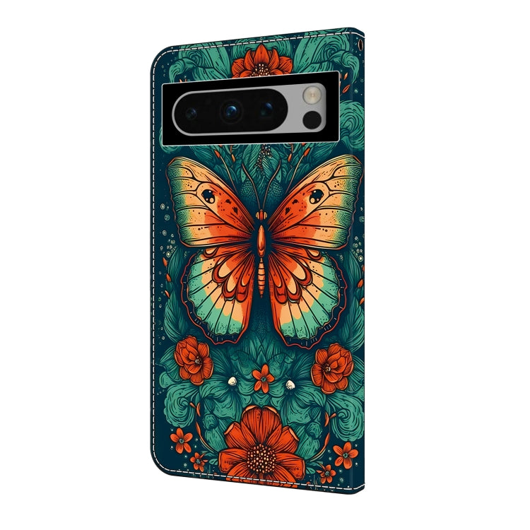 For Google Pixel 9 Pro Crystal Painted Leather Phone case(Flower Butterfly) - Google Cases by PMC TechLife | Online Shopping South Africa | PMC TechLife | Buy Now Pay Later Mobicred