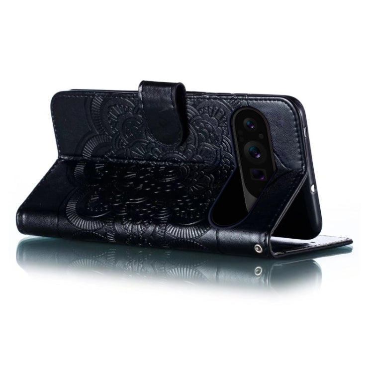 For Google Pixel 9 Pro Sun Mandala Embossing Pattern Phone Leather Case(Black) - Google Cases by PMC TechLife | Online Shopping South Africa | PMC TechLife | Buy Now Pay Later Mobicred