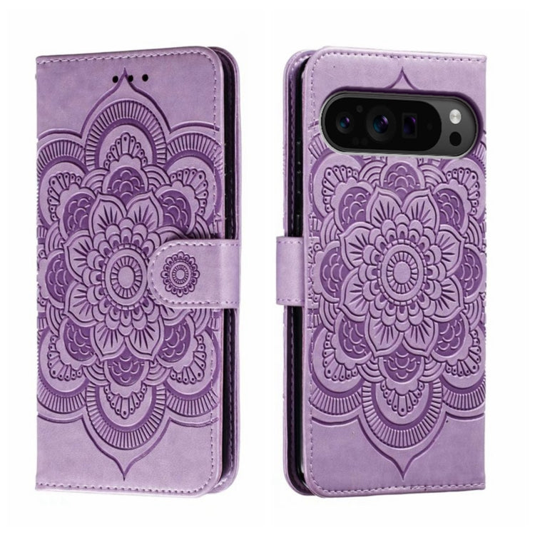 For Google Pixel 9 Pro Sun Mandala Embossing Pattern Phone Leather Case(Purple) - Google Cases by PMC TechLife | Online Shopping South Africa | PMC TechLife | Buy Now Pay Later Mobicred