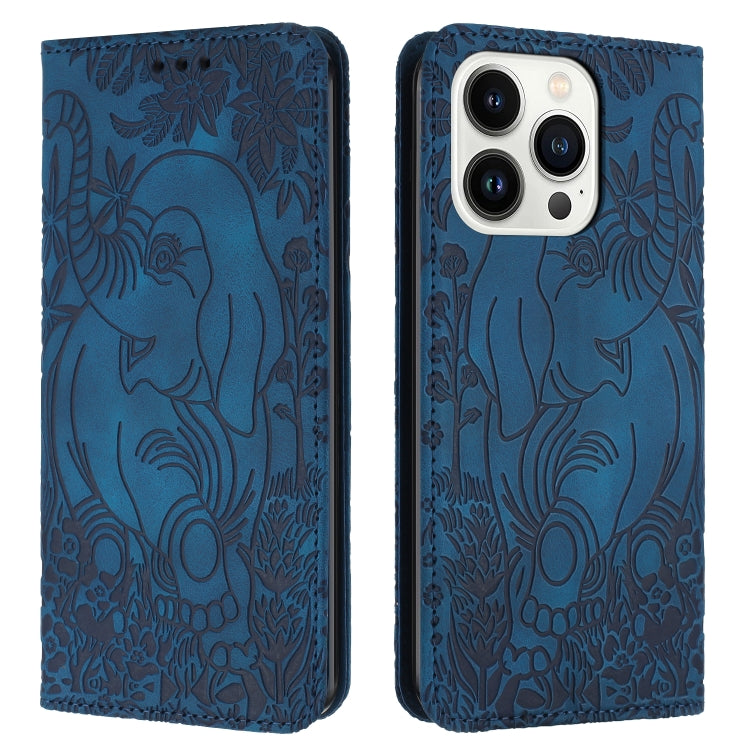 For iPhone 16 Pro Max Retro Elephant Embossed Leather Phone Case(Blue) - iPhone 16 Pro Max Cases by PMC TechLife | Online Shopping South Africa | PMC TechLife | Buy Now Pay Later Mobicred
