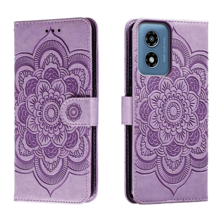 For Motorola Moto G Play 2024 Sun Mandala Embossing Pattern Phone Leather Case(Purple) - Motorola Cases by PMC Jewellery | Online Shopping South Africa | PMC Jewellery | Buy Now Pay Later Mobicred