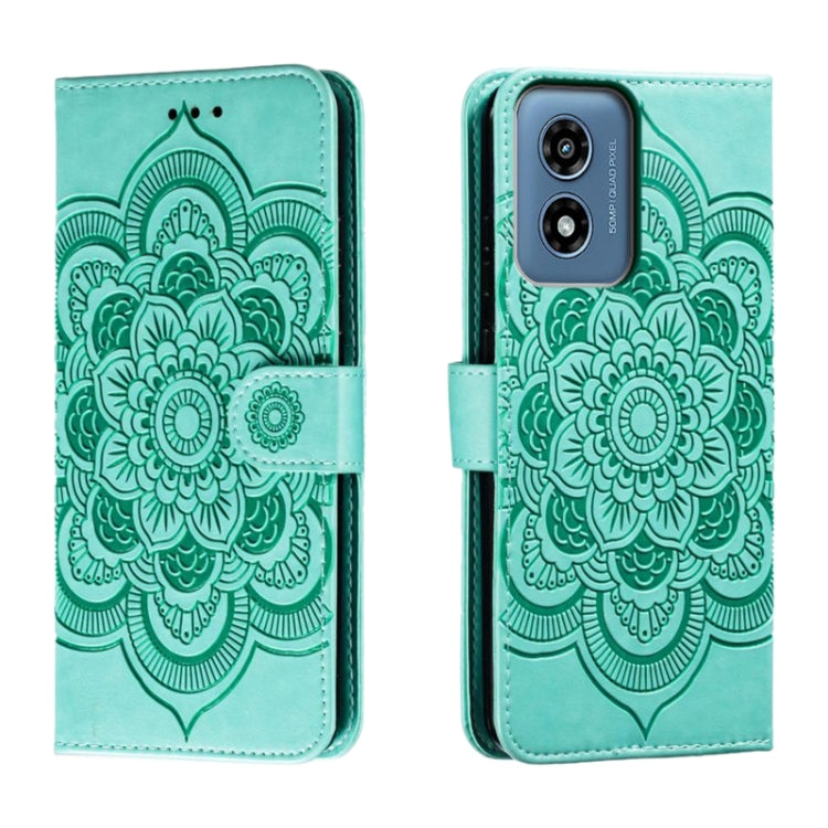 For Motorola Moto G Play 2024 Sun Mandala Embossing Pattern Phone Leather Case(Green) - Motorola Cases by PMC Jewellery | Online Shopping South Africa | PMC Jewellery | Buy Now Pay Later Mobicred