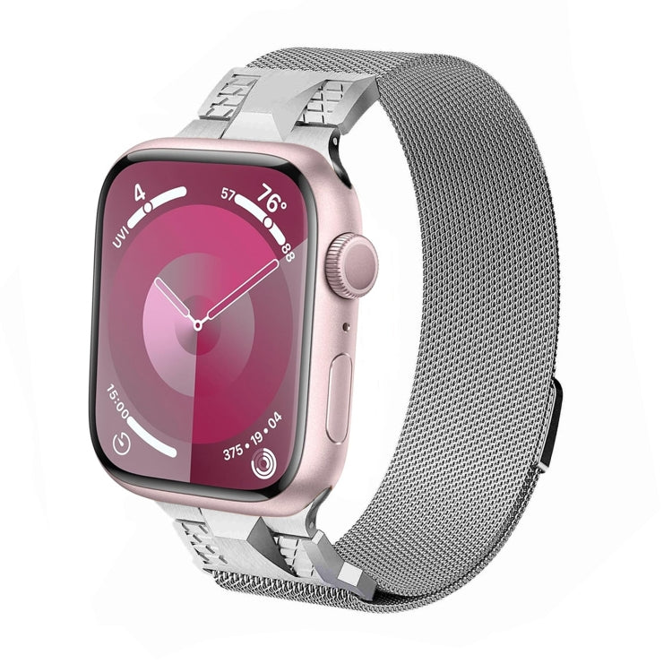 For Apple Watch Series 9 45mm Mecha Style Milanese Metal Watch Band(Titanium Silver) - Watch Bands by PMC TechLife | Online Shopping South Africa | PMC TechLife | Buy Now Pay Later Mobicred