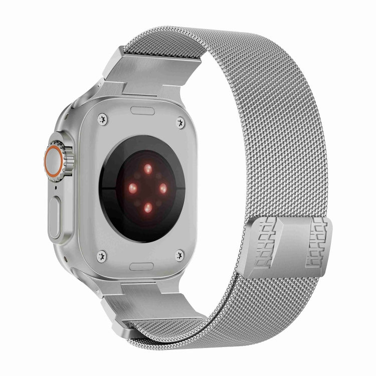 For Apple Watch Series 9 45mm Mecha Style Milanese Metal Watch Band(Titanium Silver) - Watch Bands by PMC TechLife | Online Shopping South Africa | PMC TechLife | Buy Now Pay Later Mobicred