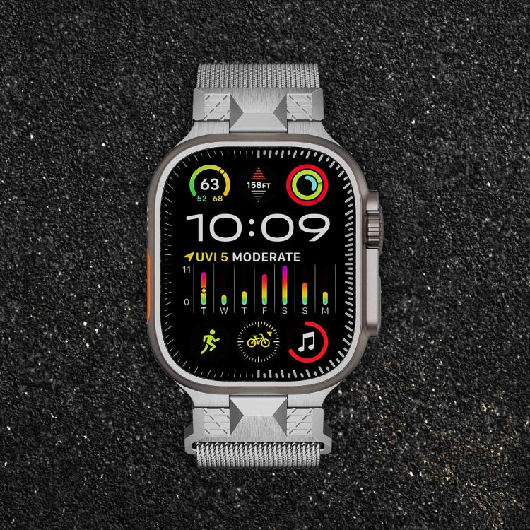 For Apple Watch Series 7 45mm Mecha Style Milanese Metal Watch Band(Titanium Silver) - Watch Bands by PMC TechLife | Online Shopping South Africa | PMC TechLife | Buy Now Pay Later Mobicred