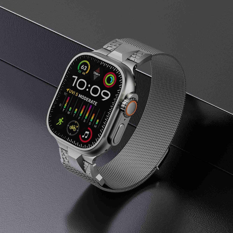 For Apple Watch Series 3 42mm Mecha Style Milanese Metal Watch Band(Titanium Silver) - Watch Bands by PMC TechLife | Online Shopping South Africa | PMC TechLife | Buy Now Pay Later Mobicred