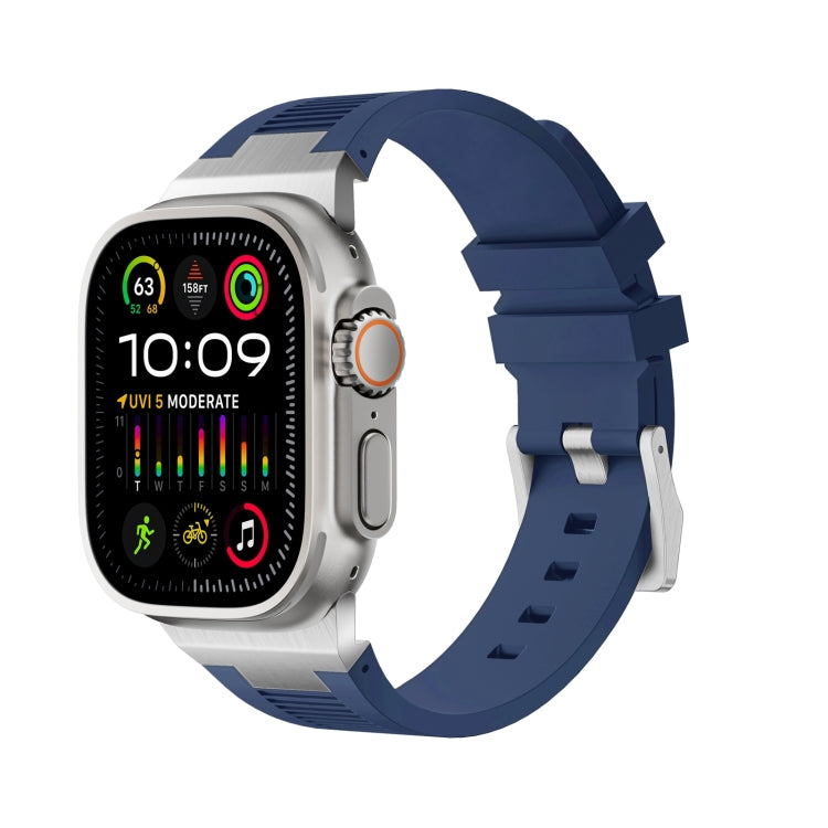 For Apple Watch Ultra 2 49mm Loners Liquid Silicone Watch Band(Silver Midnight Blue) - Watch Bands by PMC TechLife | Online Shopping South Africa | PMC TechLife | Buy Now Pay Later Mobicred