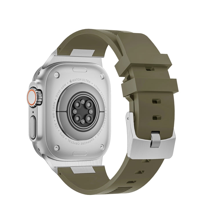 For Apple Watch SE 2023 44mm Loners Liquid Silicone Watch Band(Silver Green) - Watch Bands by PMC TechLife | Online Shopping South Africa | PMC TechLife | Buy Now Pay Later Mobicred