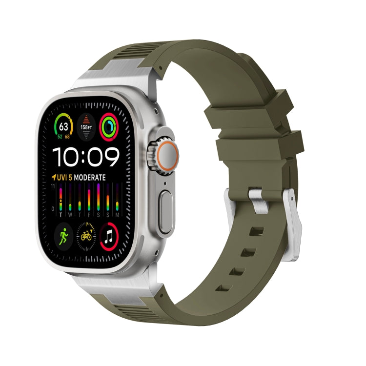 For Apple Watch Ultra 49mm Loners Liquid Silicone Watch Band(Silver Green) - free shipping - PMC TechLife - Order now!