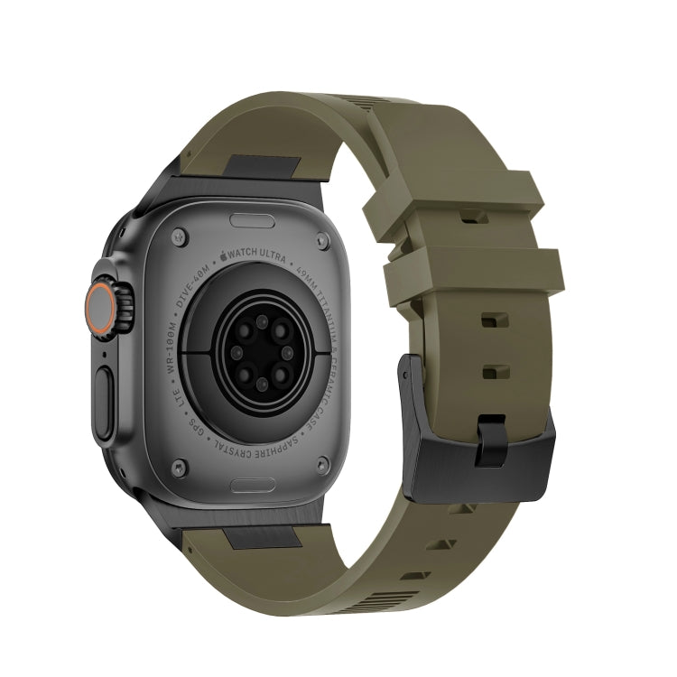 For Apple Watch Series 8 45mm Loners Liquid Silicone Watch Band(Black Green) - Watch Bands by PMC TechLife | Online Shopping South Africa | PMC TechLife